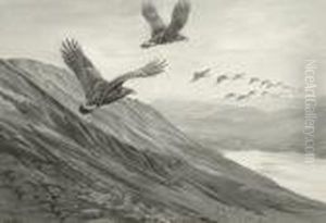 The Pursuit - Eagles And Geese by George Edward Lodge