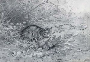 A Wild Cat With It's Kill by George Edward Lodge