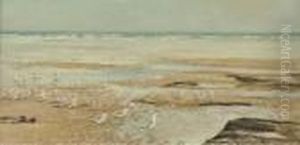 Seagulls On A Beach by George Edward Lodge