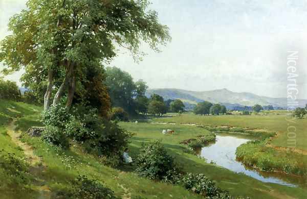 An Extensive River Landscape With A Young Girl Balancing On A Gate - view 1