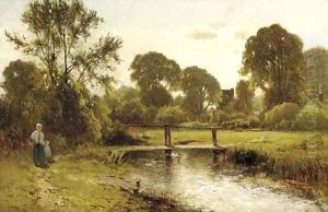 A mother and child by a stream by Ernest Parton