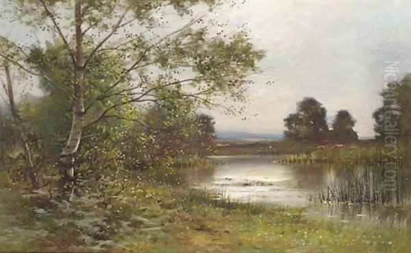 Cattle watering in a sunlit lake - view 1