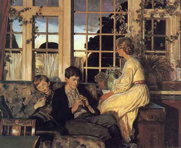 A Mother and Children by a Window at Dusk - view 1