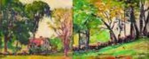 Lot Of Two Rural Landscapes: The Farmhouse And The Stone Wall by Robert Henry Logan