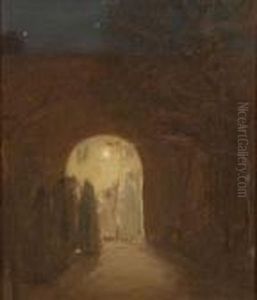 North African Night Scene 
Affixed To The Reverse Including One From The Roger King Gallery Of Fine Art, Newport