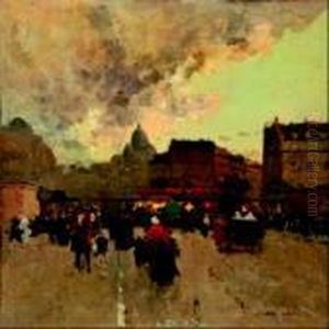 Scene De Rue A Paris by Luigi Loir
