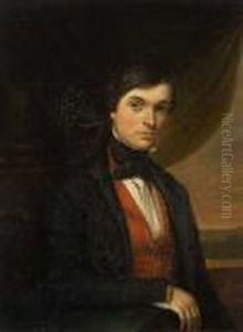 Half Length Portrait Of A Young 
Gentleman Seated Beside A Classical Column, And A Draped Window