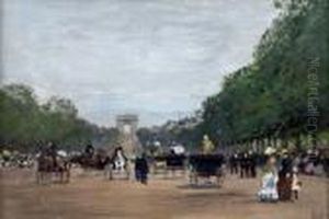 Parisian Boulevard Under Rain by Luigi Loir