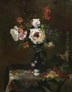 "stilleben", Arrangement Mit Blumenstraus In Balustervase "stilleben", Arrangement Mit Blumenstraus In Balustervase