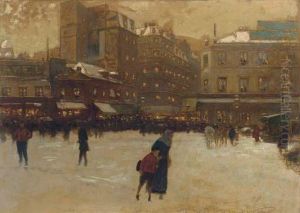 A Parisian Street Scene In Winter
