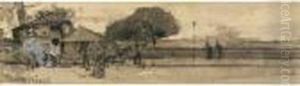 Figures At A Railway Station by Luigi Loir