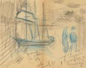 Couple Marchand Le Long Du Quai by Gustave Loiseau