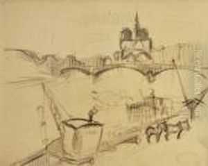 Quai De Seine, Vue Arriere De Notre-dame by Gustave Loiseau