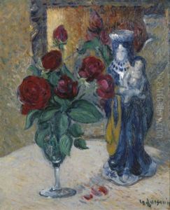 Statuette Et Roses Dans Un Verre by Gustave Loiseau