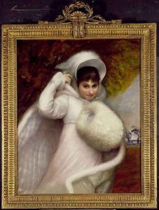 Portrait of a lady in a white dress and a fur rimmed cape