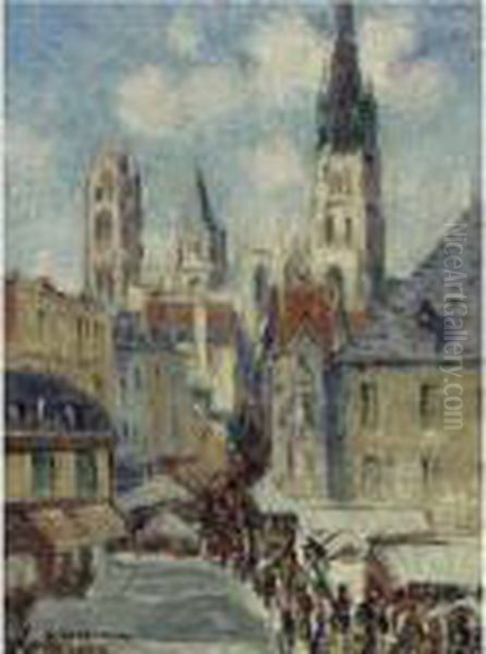 La Rue De L'epicerie A Rouen, Jour De Marche - view 1