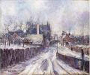 L'entree De La Ville De Mortain Sous Le Neige by Gustave Loiseau