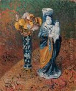 Statuette Et Vase De Fleurs