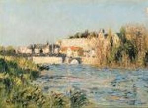 Vue De Ville Ensoleille Travers La Rivire by Gustave Loiseau