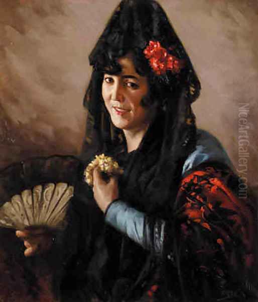 An Elegant Lady Wearing a Mantilla - view 1