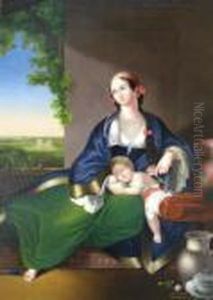 Mother And Child On A Terrace With A Garden Beyond by Pietro Longhi