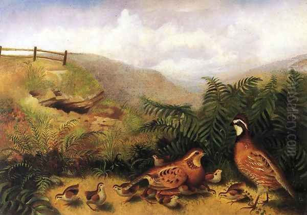 Landscape with Quail - Cock, Hen and Chickens - view 1