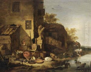 Cottage with a Still-Life of Kitchen Utensils by Egbert van der Poel