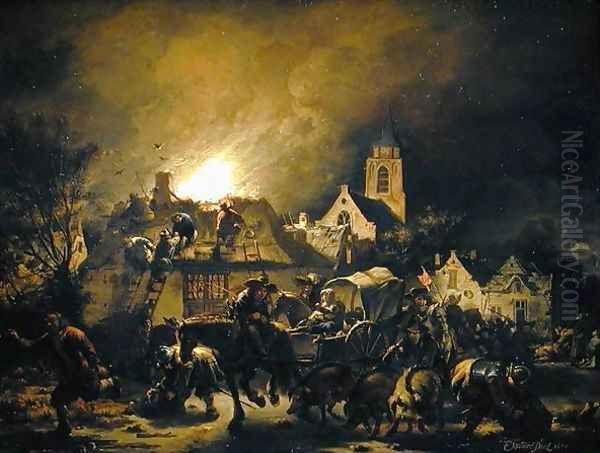 Fire in a village at night, 1655 - view 1