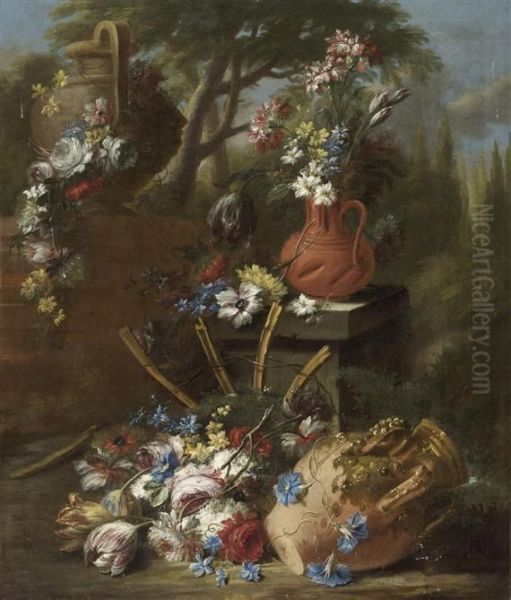 Arrangement Of Flowers With Terracotta Vase In A Mediterranean Landscape - view 1