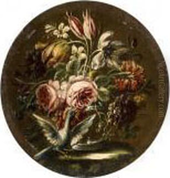 Rose, Tulipani, Garofani In Un 
Vaso Di Vetro Con Colombo; E Rose, Garofani E Campanule In Un Vaso Di 
Vetro Con Colombo - view 1