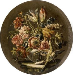 Rose, Tulipani, Garofaniin Un 
Vaso Di Vetro Con Colombo; E Rose, Garofani E Anemoni In Unvaso Di Vetro
 Con Colombo