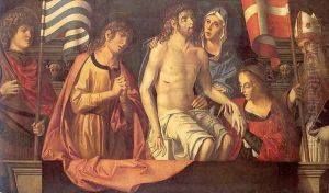 The Dead Christ in the Tomb with the Virgin Mary & Saints 1506 by Marco Palmezzano