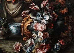 Blumenstilleben Mit Chinavase In Landschaft by Gasparo Lopez