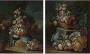Still Life With Flowers; Still Life With Flowers And A Stone Jug by Gasparo Lopez