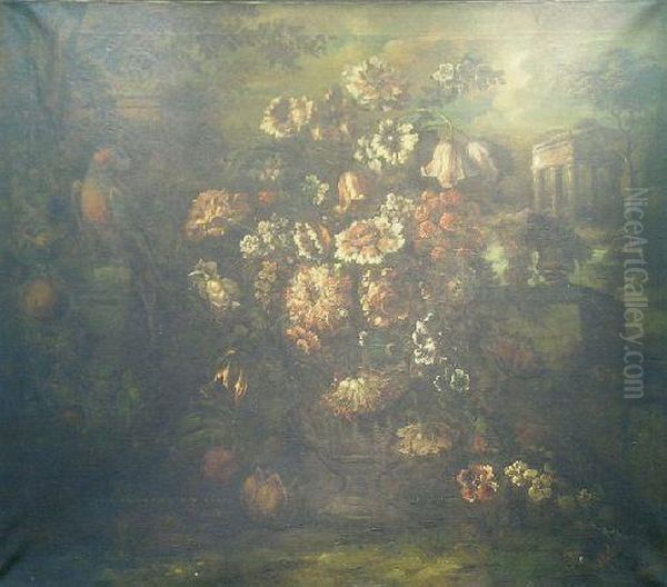 Floral Still Life With Parrot Amidst Ruins - view 1