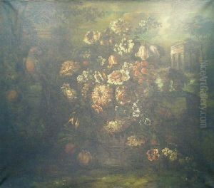 Floral Still Life With Parrot Amidst Ruins