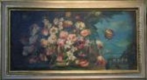 Floral Still Life In A Garden Setting by Gasparo Lopez