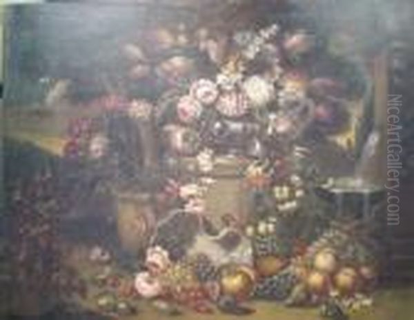 Floral Still Life With Fruit In A Landscape - view 1