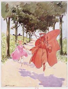 Alice and the Red Queen, illustration from Alice in Wonderland' by Lewis Carroll, published by Editions Delagrave, Paris, 1935 by Pecoud