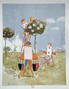 The gardeners painting the roses red, illustration from Alice in Wonderland by Lewis Carroll 1832-98, published by Editions Delagrave, Paris, 1935 by Pecoud