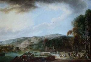 View of a harbour with numerous figures by Linton Park