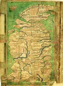 Cotton Claudius DVI, f.12v One of the earliest detailed maps of Great Britain extant, by Matthew Paris, c.1250 by Matthew Paris