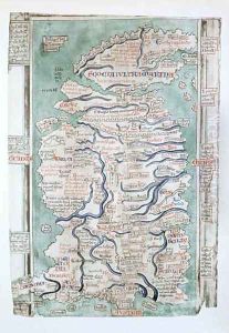Map of England, Scotland and Wales, Ms Royal 14.C VII, fol 5 v, 1250 by Matthew Paris