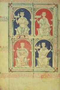 Four Kings of England William I, William II, Henry I and Stephen, from the Historia Anglorum, 1250 by Matthew Paris