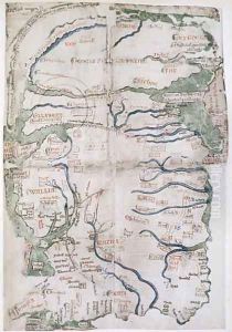 Map of England, Scotland and Wales, Ms Cotton Claudius, DVI, fol 12 v, 1250 Map of England, Scotland and Wales, Ms Cotton Claudius, DVI, fol 12 v, 1250