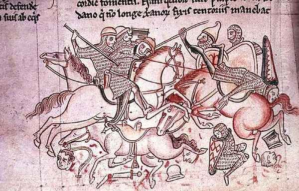 Ms 16 Roll 178 Battle of the Christians and Saracens at Damietta, from the Historia Major, c.1218 - view 1