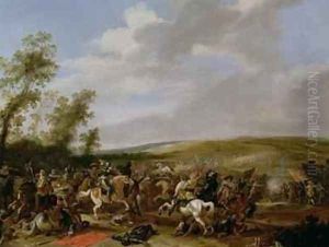 Battle Scene at Lutzen between King Gustavus Adolfus of Sweden against the Troops of Wallenstein, 1632
