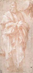 A standing prophet and a study of the head of a woman wearing a veil