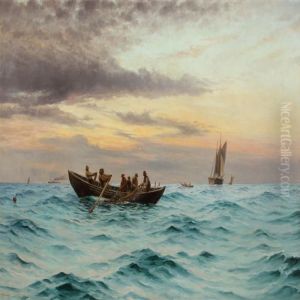 Fishermen At Sea In The Morning Light by Holger Peter Svane Lubbers