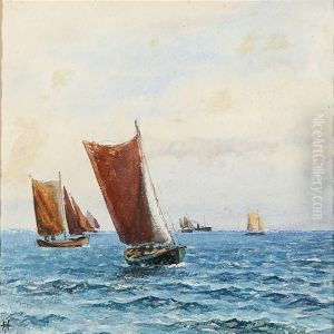 Seascape With Sailing Ships by Holger Peter Svane Lubbers